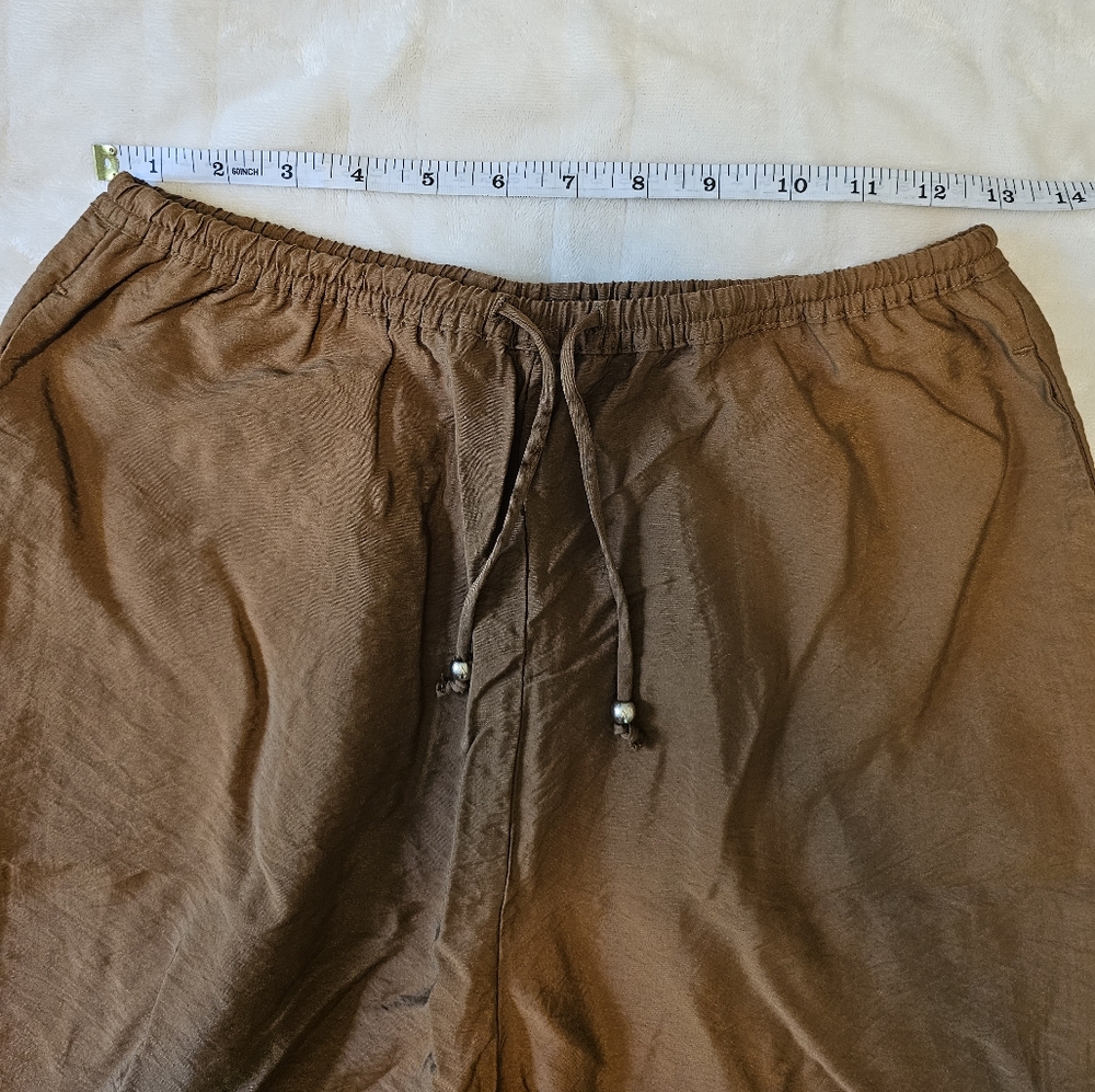 Rachel Zoe Set XS- Silky Wide Leg Pants Tan & Crochet Crop Top Cream - Picture 7 of 13